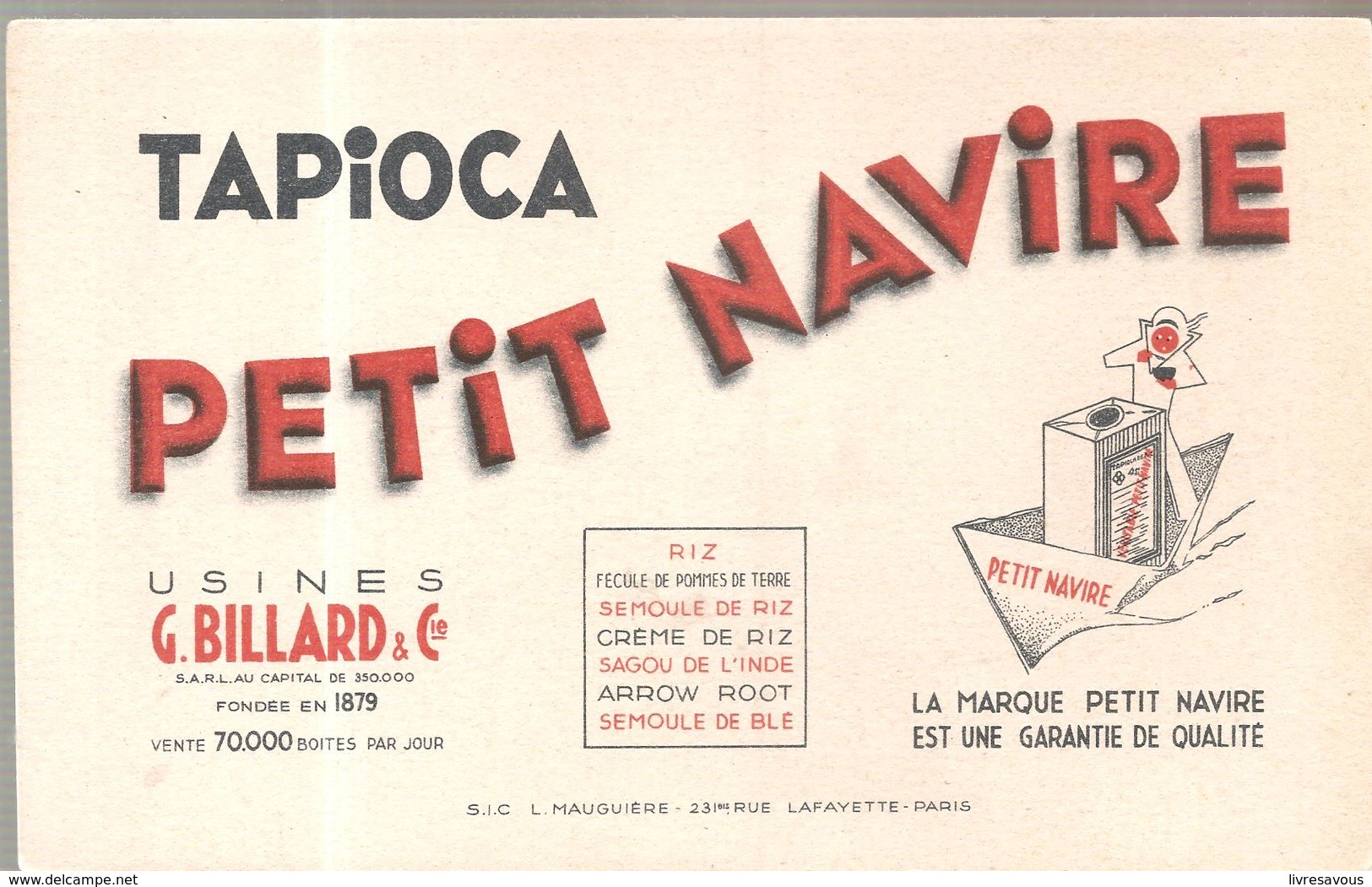 Buvard TAPIOCA PETIT NAVIRE - Alimentaire