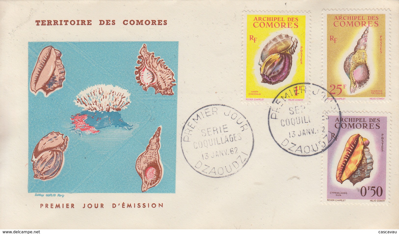 Enveloppe  FDC  1er  Jour   ARCHIPEL  DES  COMORES    Coquillages    1962 - Autres & Non Classés