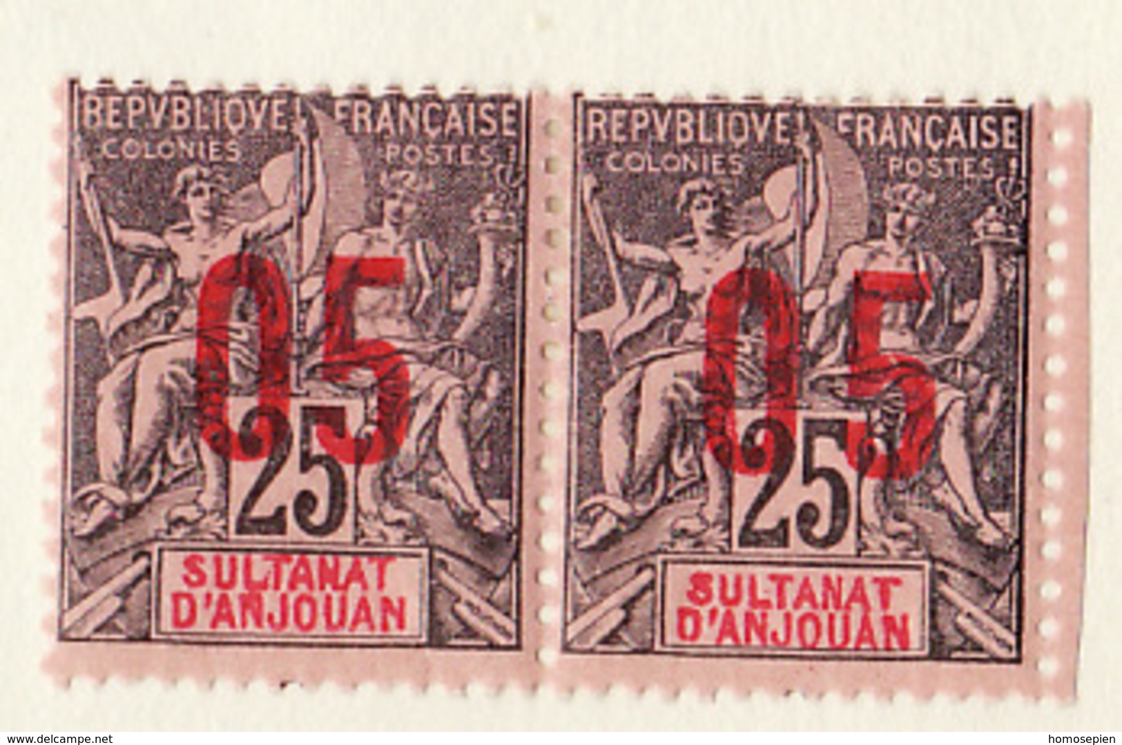 Anjouan - Comores 1900-07 Y&T N°24+24A - Michel N°115 * - 05s25c Type Sage - Unused Stamps