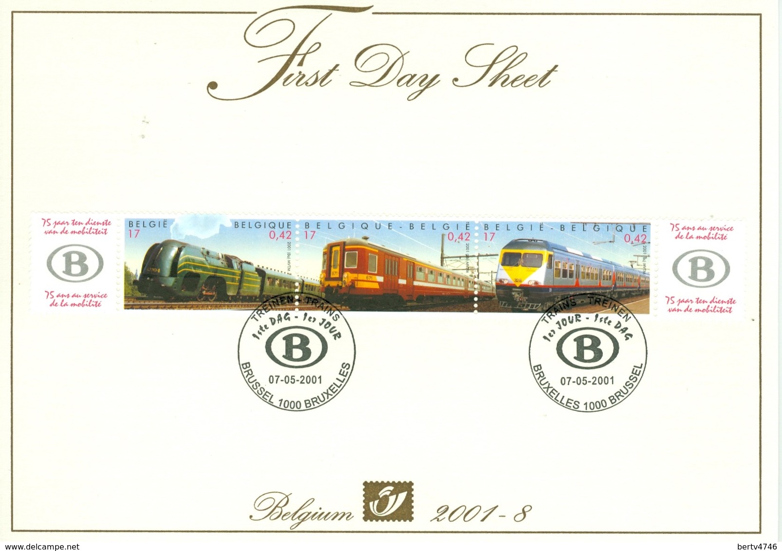 Belg. FDS 2001-8 OBP/COB 2993/95 Treinen 75 Jaar NMBS / Trains 75ème Anniversaire De La SNCB - 1999-2010