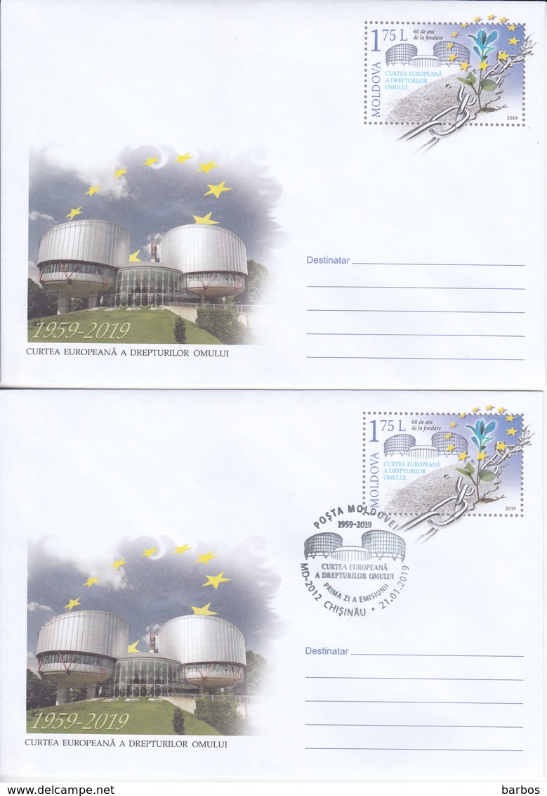 2019 , Moldova  Moldavie , European Court Of Human Rights - 60 Years , France , Strasbourg , Pre-paid Envelope - Moldavie