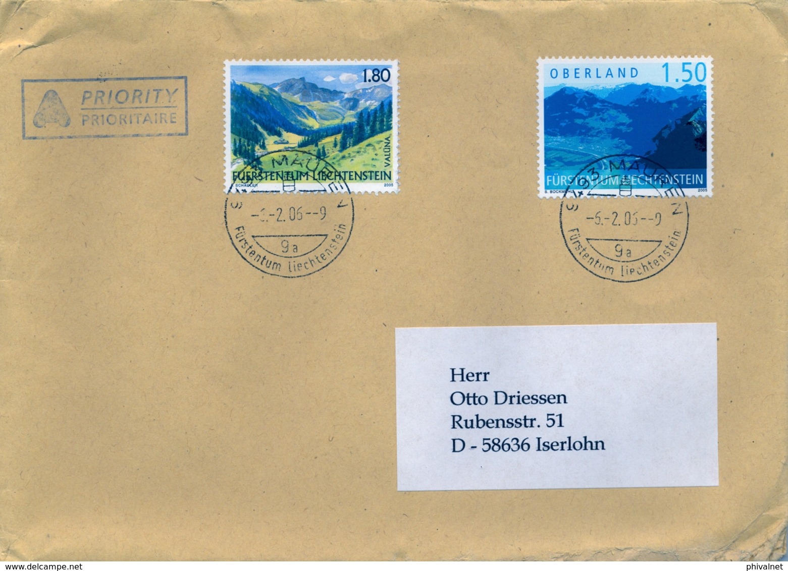 2006 , LIECHTENSTEIN , SOBRE CIRCULADO , MAUREN - ISERLOH - Cartas & Documentos