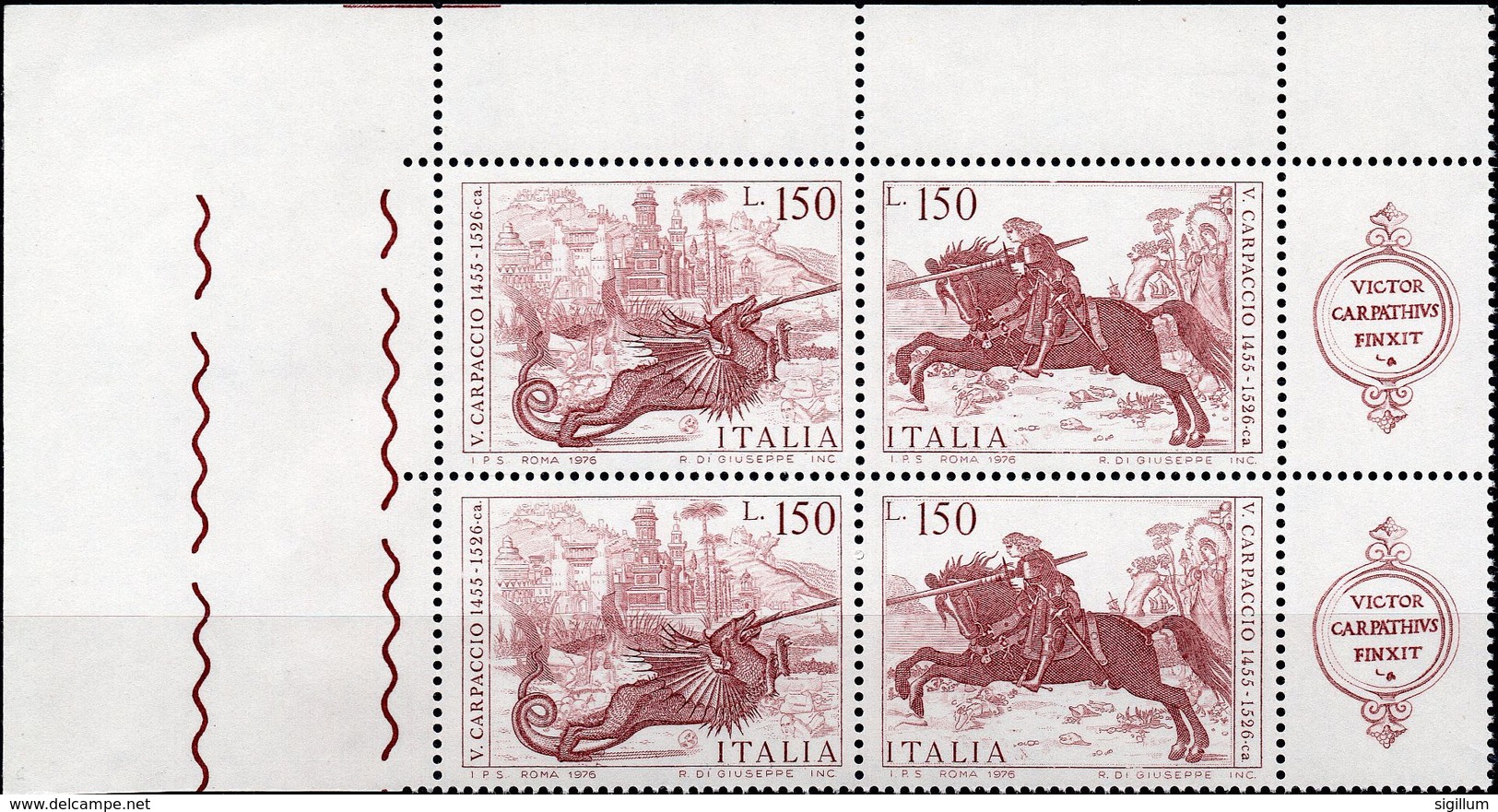 REPUBBLICA 1976 - CARPACCIO, SAN GIORGIO E IL DRAGO - 2 SERIE COMPLETE NUOVE MNH** - 1971-80:  Nuovi