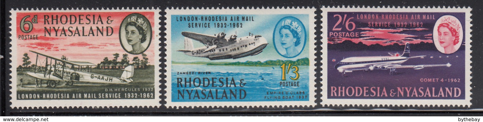 Rhodesia & Nyasaland 1962 MNH Sc #180-#182 Biplane, Flying Boat, Jet Plane - Rhodésie & Nyasaland (1954-1963)