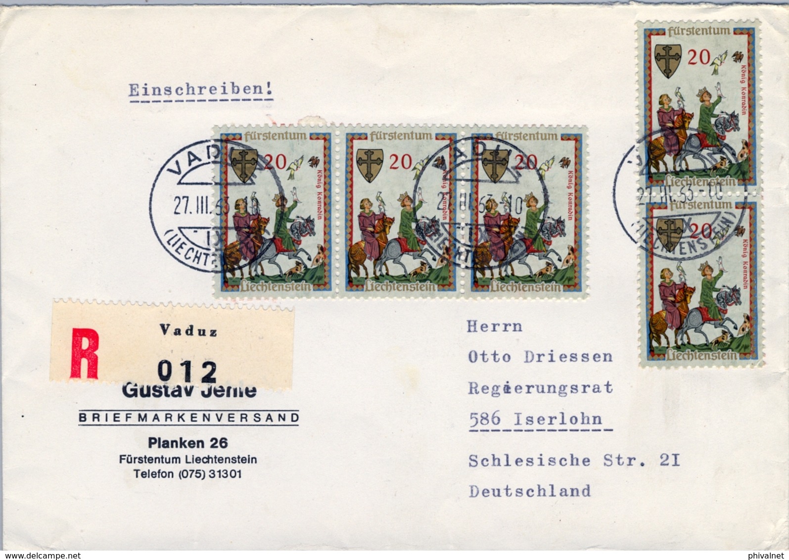 1963 , LIECHTENSTEIN , SOBRE CERTIFICADO , VADUZ - ISERLOHN - Cartas & Documentos