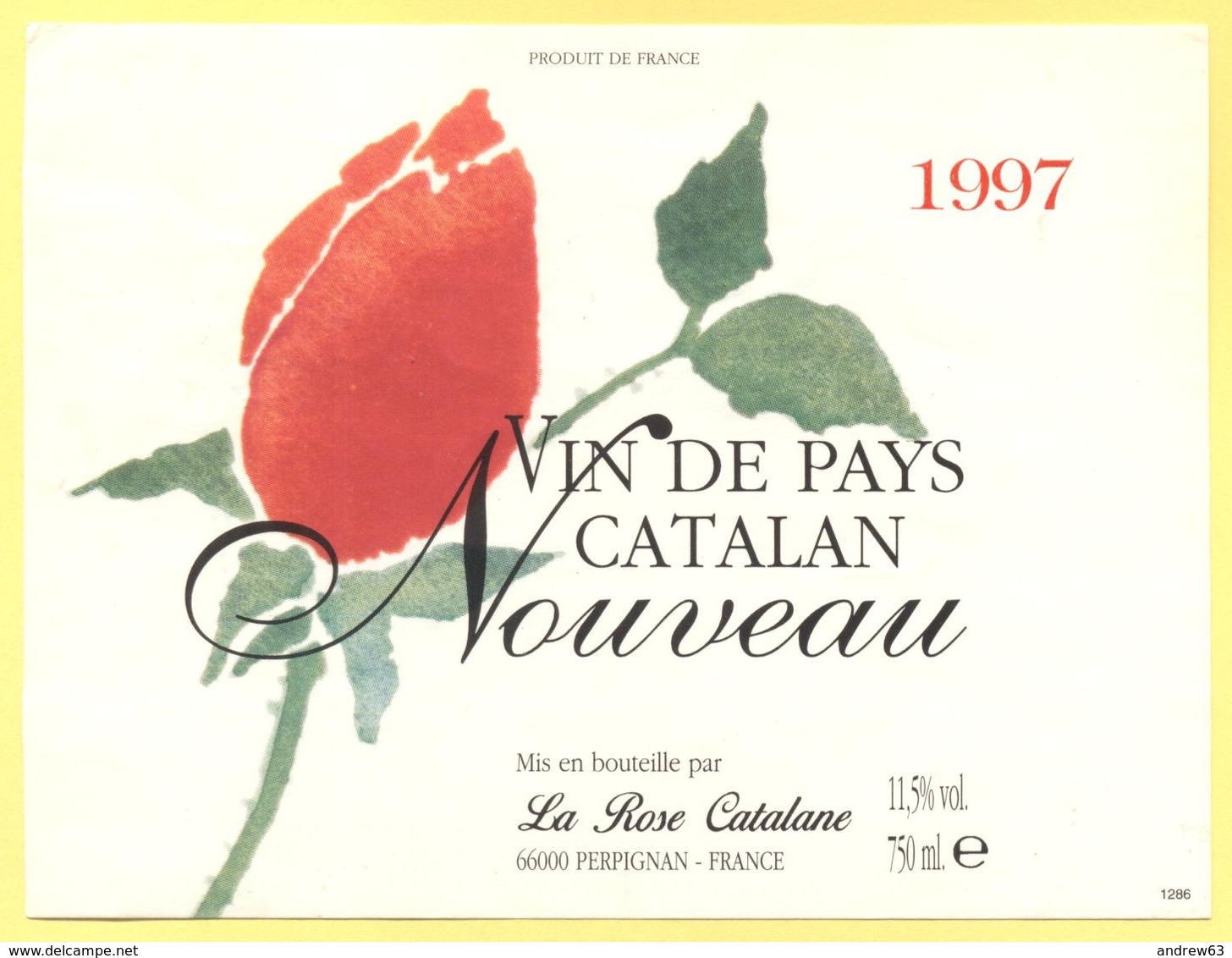 Tematica - Fiori - Rose - Etichetta Di Bottiglia Di Vino - 1997 - Vin De Pays Catalan - Nouveau - La Rose Catalane - Altri & Non Classificati