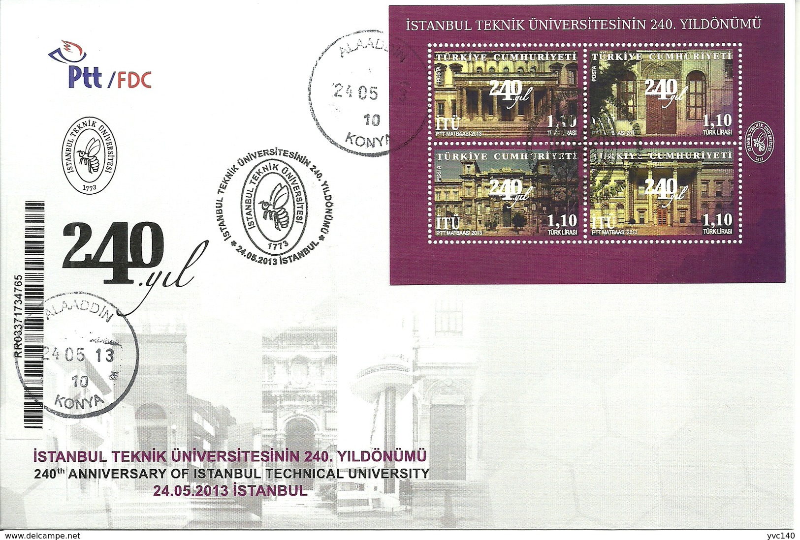 Turkey; FDC 2013 240th Anniv. Of Istanbul Technical University - FDC