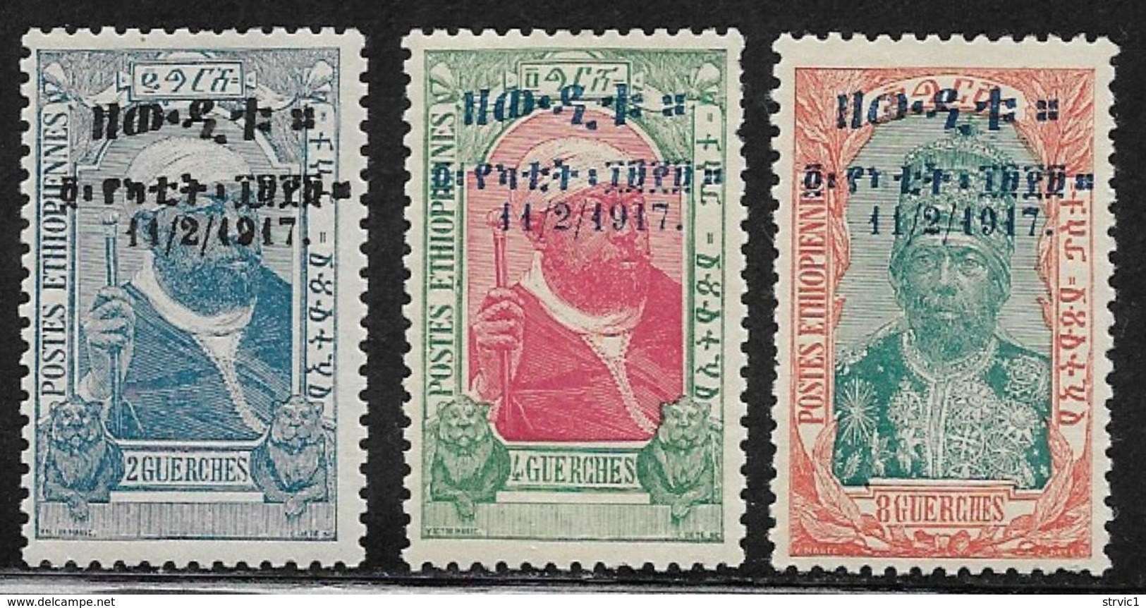 Ethiopia Scott # 112-4 Mint Hinged Menelik, Overprinted, 1917 - Ethiopie