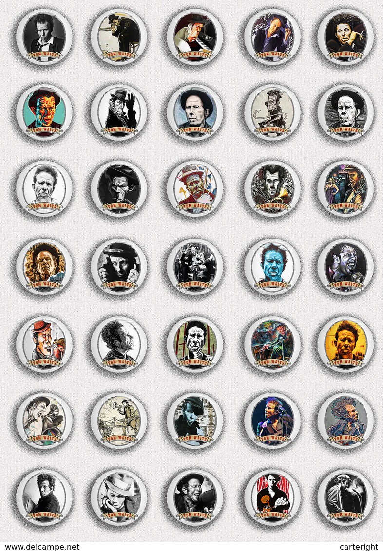 35 X Tom Waits Music Fan ART BADGE BUTTON PIN SET 2 (1inch/25mm Diameter) - Musique