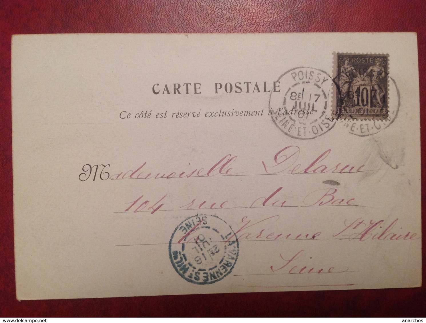 Cachet Arrivee Bleu La Varenne Saint Hilaire Sur Cpa POISSY 1901 - Matasellos Manuales