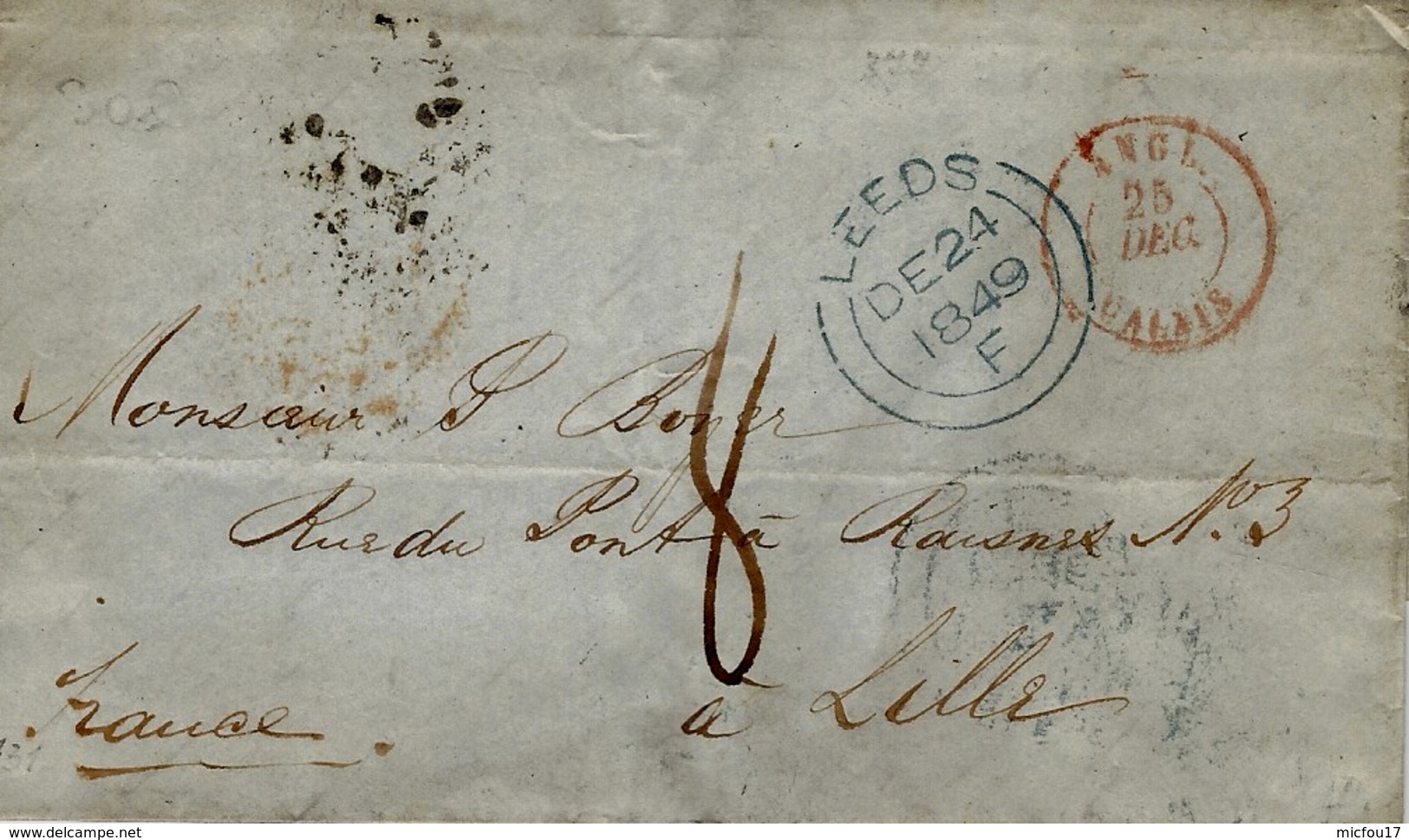 1840- Cover From Leeds To Lille  Rating  8 D - ...-1840 Voorlopers