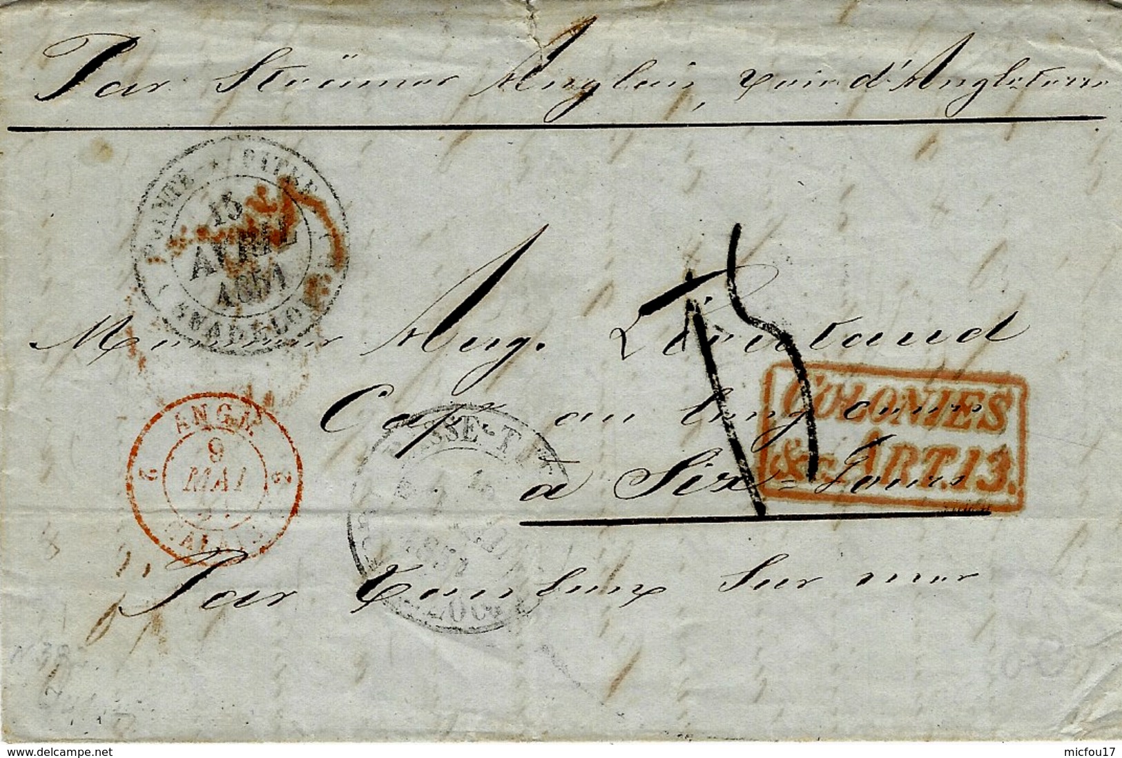 1851- Lettre De Pointe à Pitre ( Guadeloupe ) Pour Six-Fours -voie Anglaise  COLONIES / &c.ART.13 Taxe 15 D Tampon - Posta Marittima