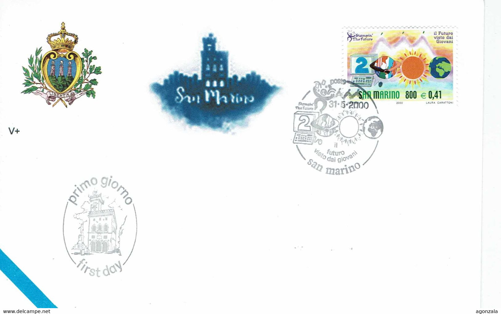 FDC SAN MARINO 2000 IL FUTURO VISTO DAI GIOVANI - LE FUTUR VU PAR LES JEUNES - Autres & Non Classés