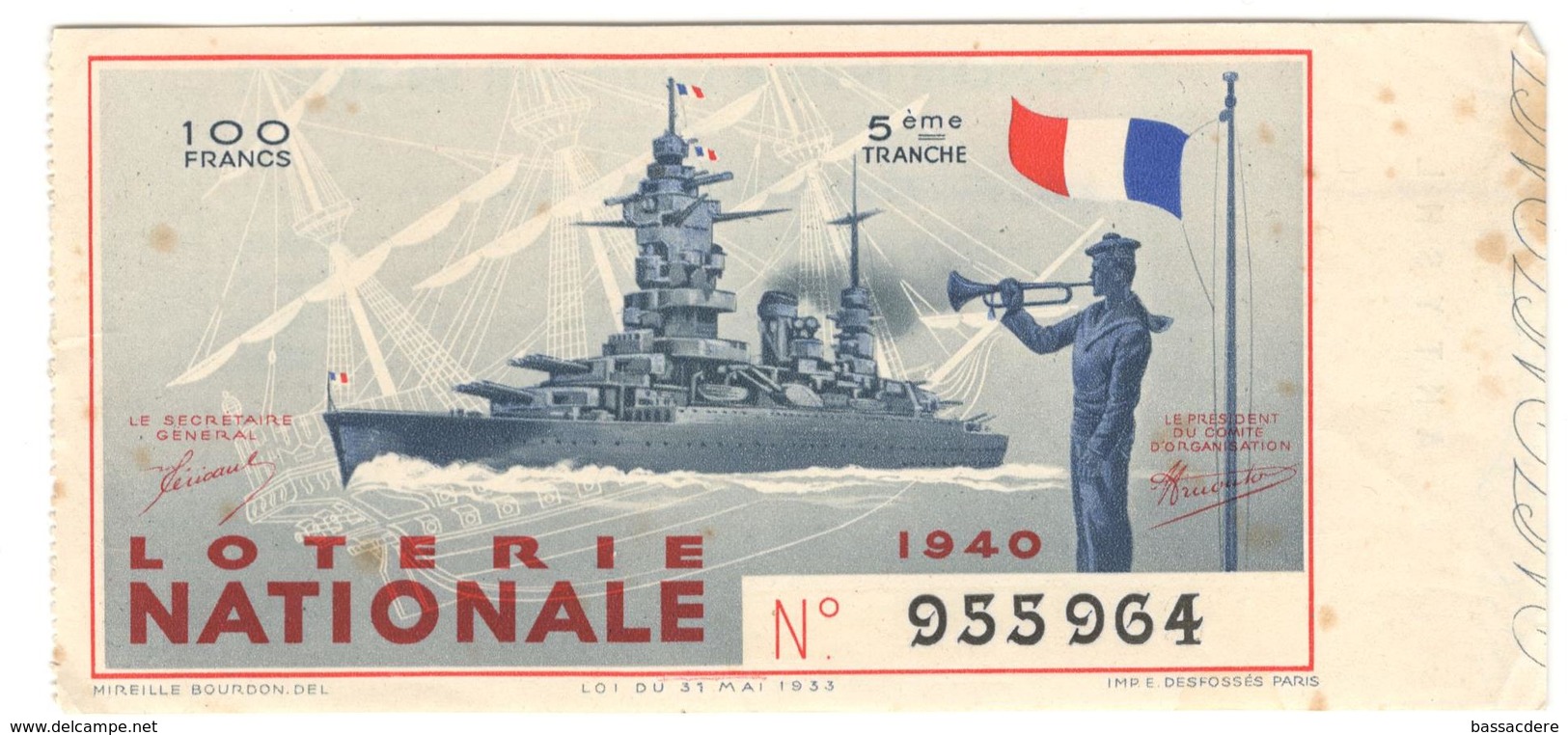 13117 - MARINE NATIONALE  1940 - Billets De Loterie