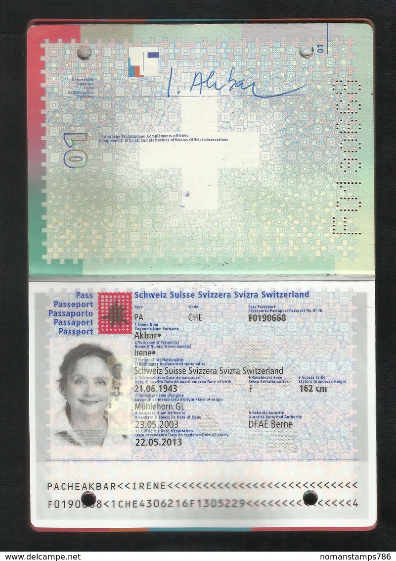 Switzerland HELVETIA Swiss 40 Page Passport With Bahrain UAE Pakistan Visas Postmark On Passport Page - Documents Historiques