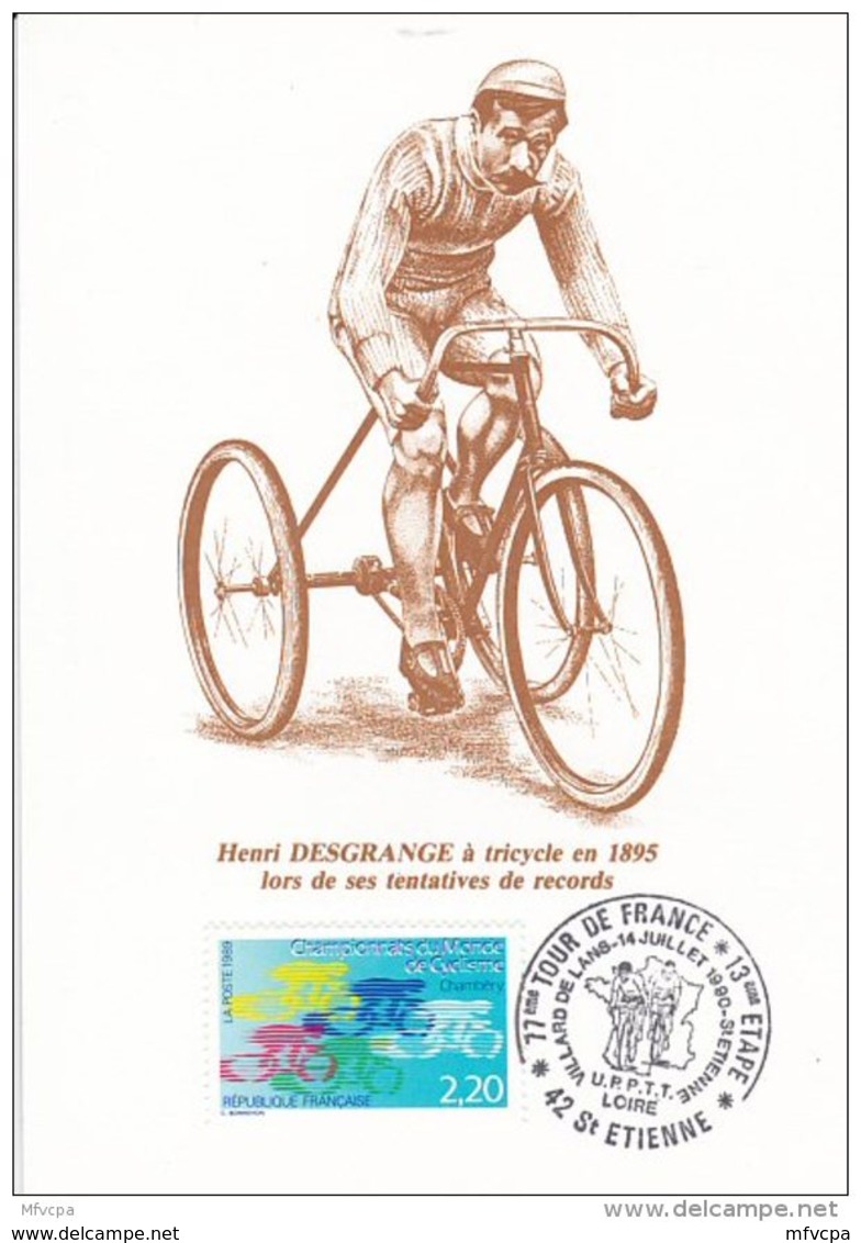 L4L195 Cachet Com. 77è Tour De France 1990  13è étape Villars De Lans 14 07 1990 / CP Illustrée Henri Desgrange - Ciclismo