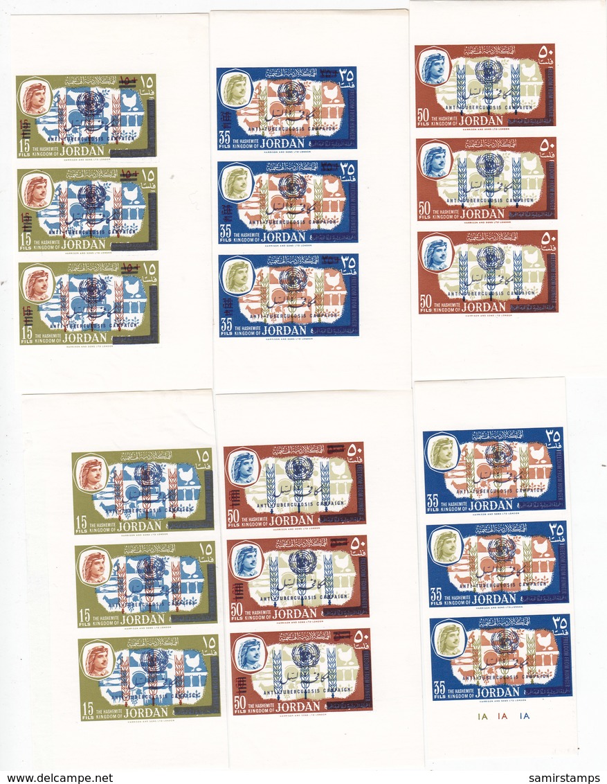 Jordan 1966 Anti TB +overprinted Marginal Strip Of 3 Sets IMPERF. Scarce- 6v.MNH- Red.Price- SKRILL PAY ONLY - Jordan