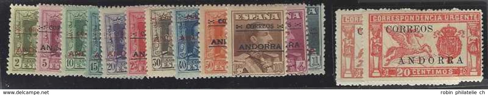 Andorre Espagnol Postes Espagnol Postes  N° 1 à 12 Et 13/14 Alphonse XIII  Et Timbres D'express 14 Valeurs Surchargées Q - Autres & Non Classés
