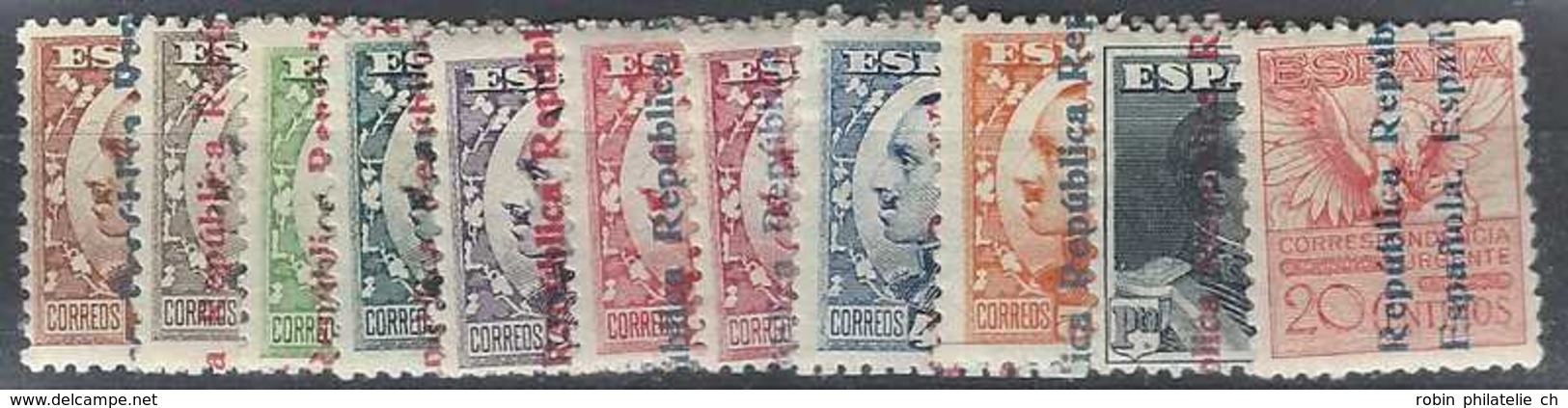 Espagne Postes  N° 186 à 495 + Express 14 2ème République 11 Valeurs Surchargées Qualité: * Cote: 182 € - Unused Stamps