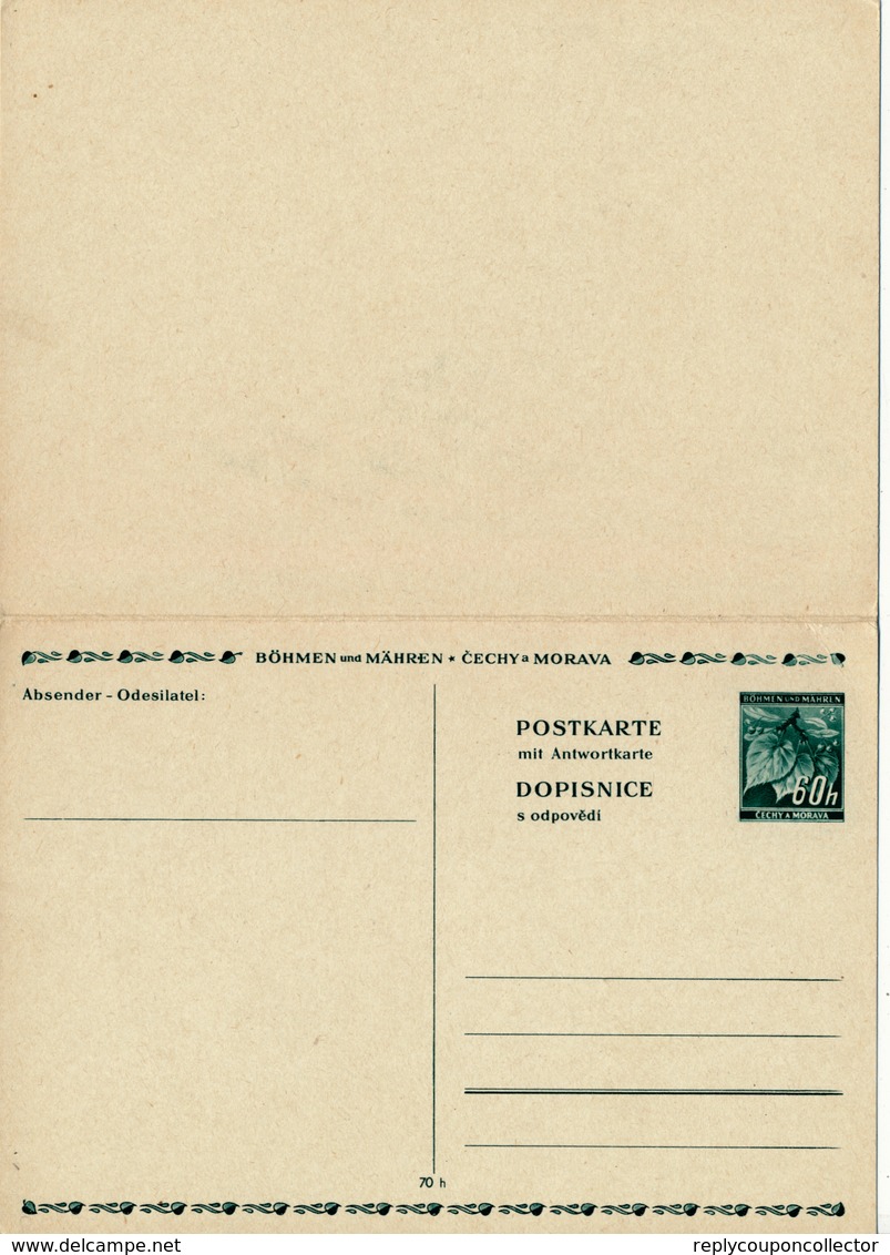 BOHEME Et MORAVIE - 1939 , Reply Post Card - Lettres & Documents