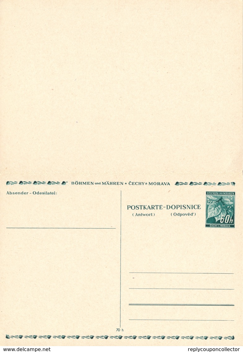 BOHEME Et MORAVIE - 1939 , Reply Post Card - Lettres & Documents