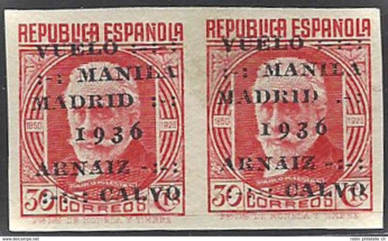 Espagne Poste Aérienne  N° 110 Ab 30c Rouge Vol Manille-Madrid Paire Non Dentelée Qualité: ** Cote: 260 € - Other & Unclassified