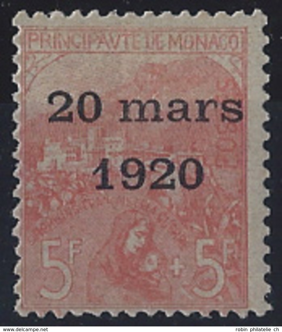 Monaco Postes  N° 43 5f + 5f Orphelins Rose Sur Verdâtre Surchargé Signé Brun Et Thiaude (certificat) Qualité: * Cote: 8 - Neufs