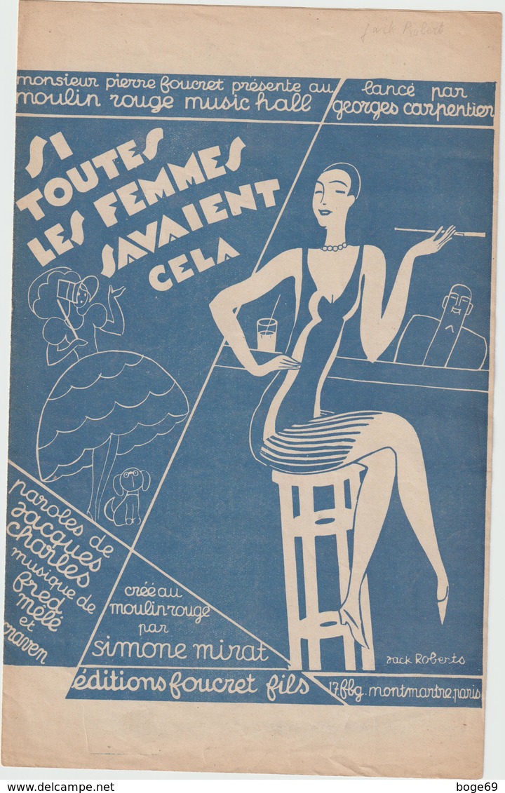 (GEO1) Si Toutes Les Femmes Savaient Cela , SIMONE MIRAT , Paroles JACQUES CHARLES , Musique FRED MELE , - Partitions Musicales Anciennes