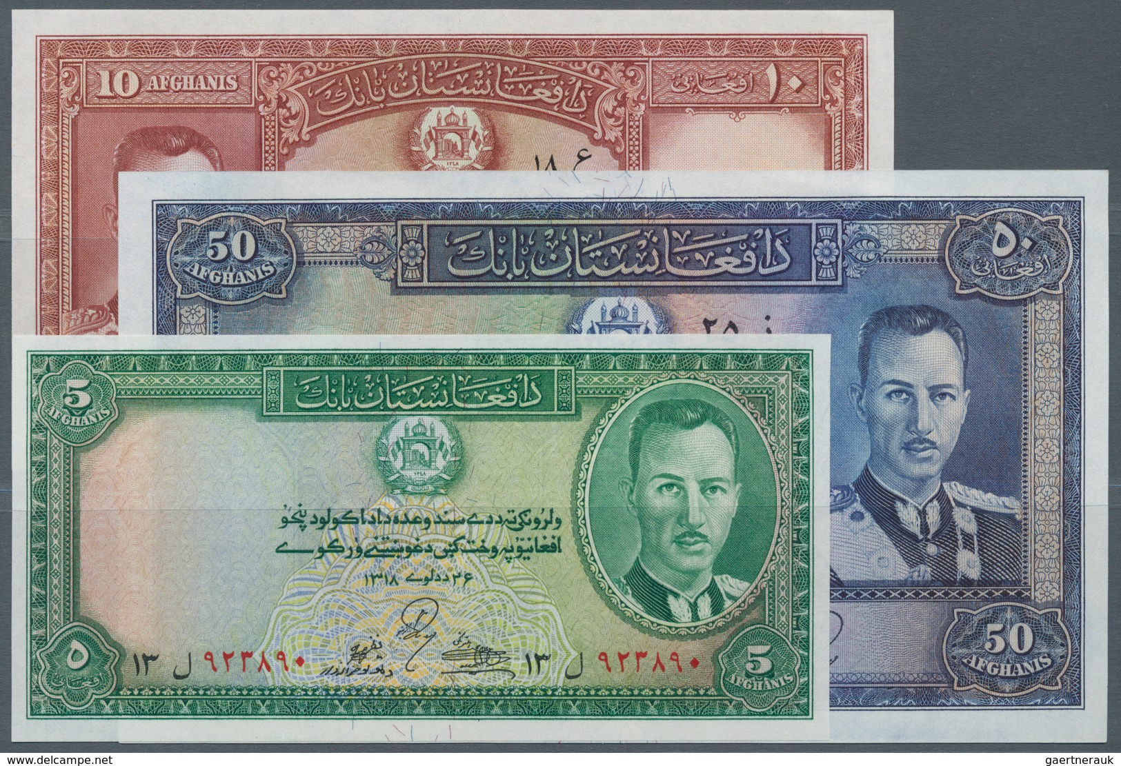 Afghanistan: Set Of 3 Banknotes Containing 5, 10 & 50 Afghanis ND P. 22, 23, 24, All Three In Crisp - Afghanistan