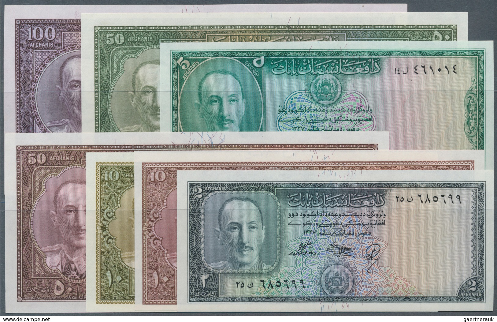 Afghanistan: Interesting Lot Of 7 Banknotes Containing 2 To 100 Afghanis ND P.28,29,30,30A,32,33,34, - Afghanistan