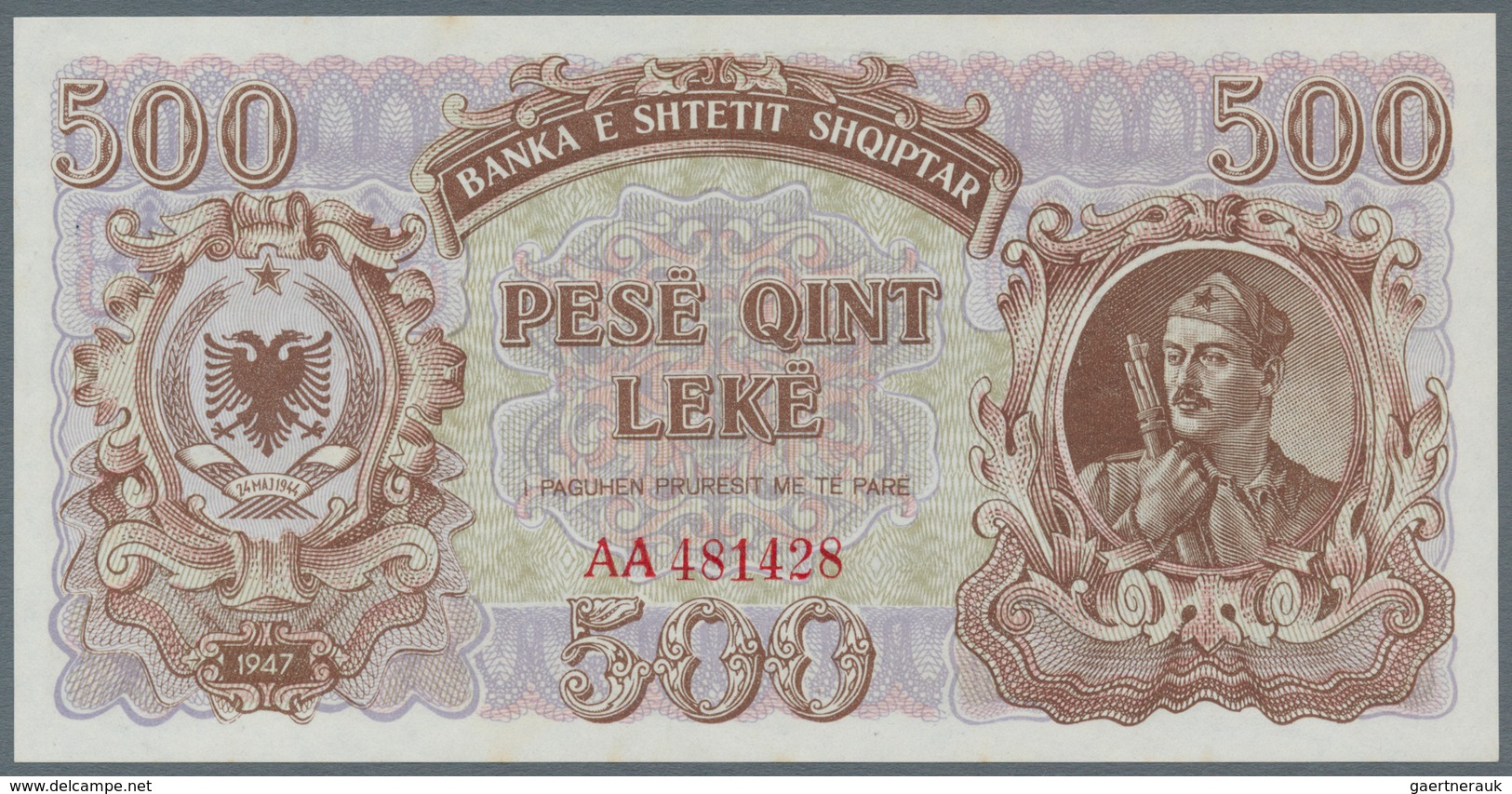 Albania / Albanien: 500 Leke 1947 P. 22, In Condition: AUNC. - Albania