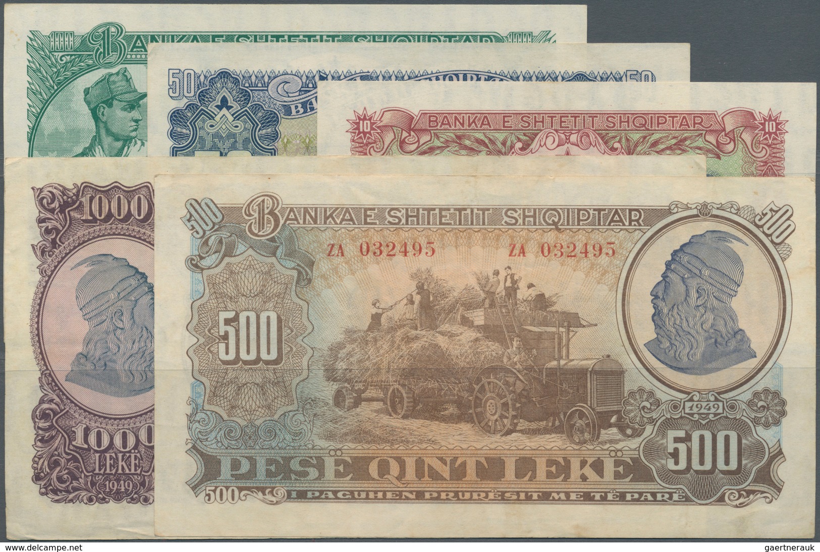 Albania / Albanien: Banka E Shtetit Shqiptar Set With 5 Banknotes Series 1949 With 10, 50, 100, 500 - Albania