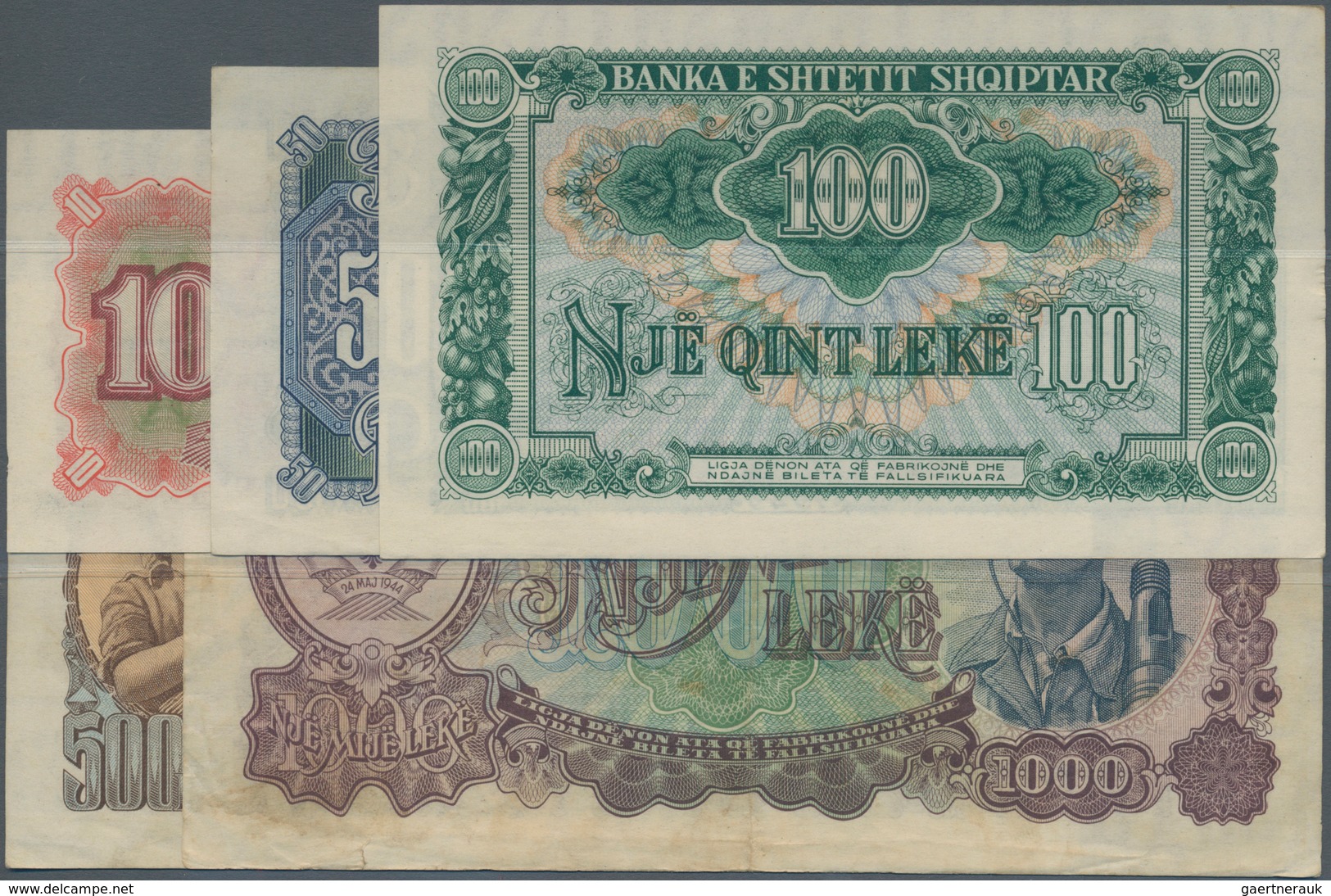 Albania / Albanien: Banka E Shtetit Shqiptar Set With 5 Banknotes Series 1949 With 10, 50, 100, 500 - Albanie