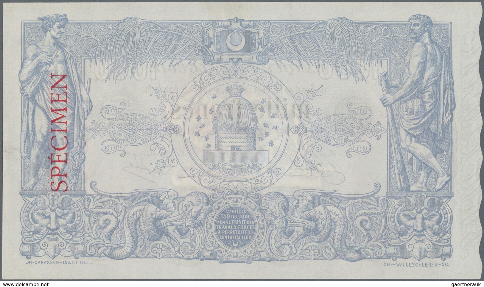 Algeria / Algerien: Very Rare 1000 Francs 1924 Specimen P. 76s, W/o Serial Numbers And With Red Spec - Algerien