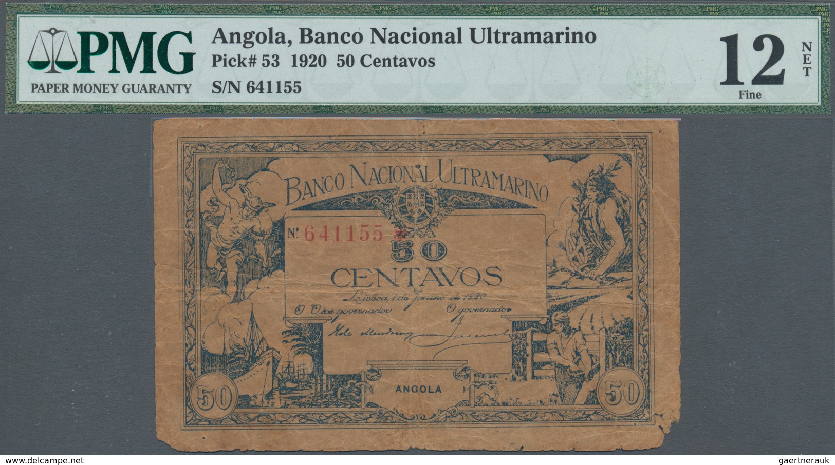 Angola: 50 Centavos 1920, P.53, PMG Graded 12 Fine NET - Angola