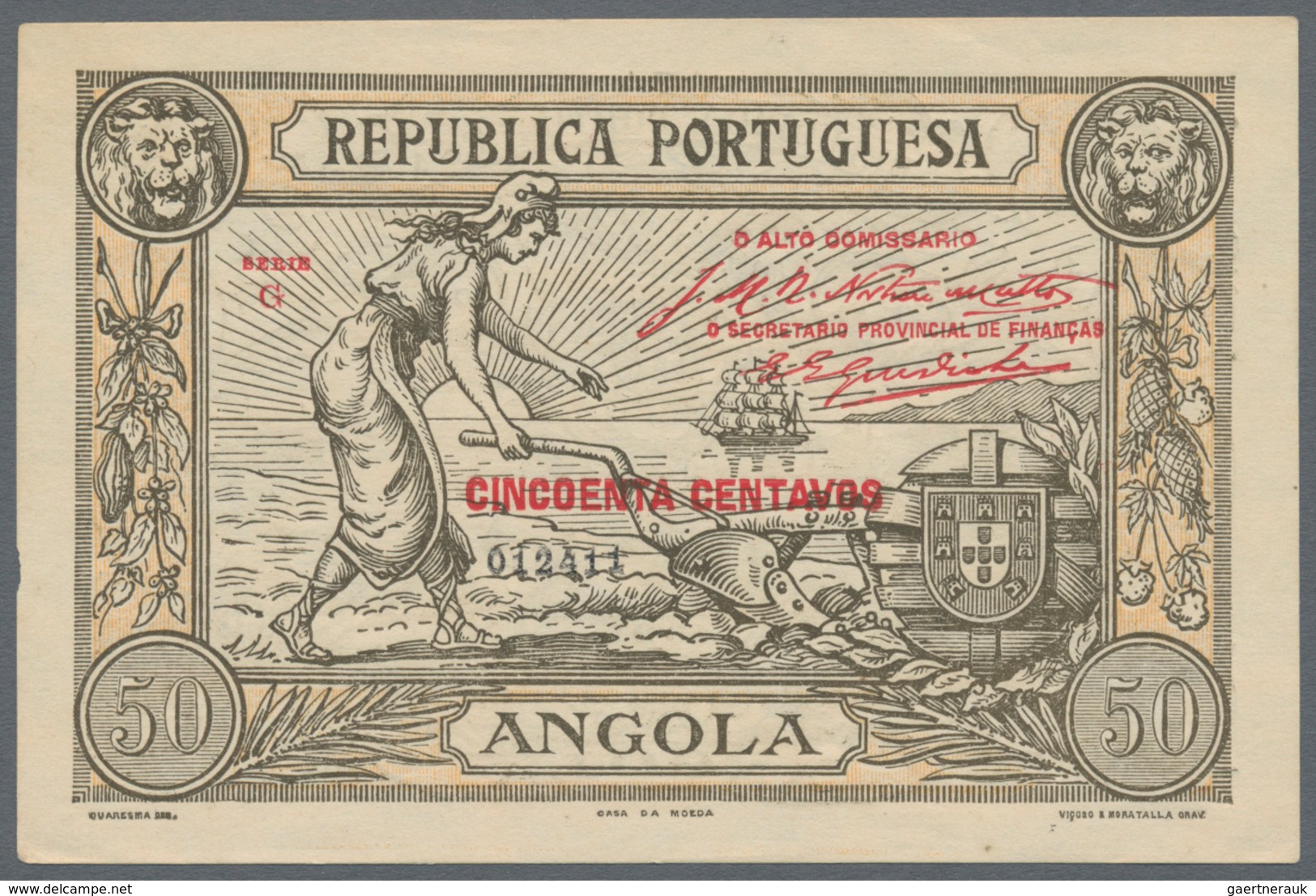 Angola: 50 Centavos 1921 P. 62 In Condition: AUNC. - Angola