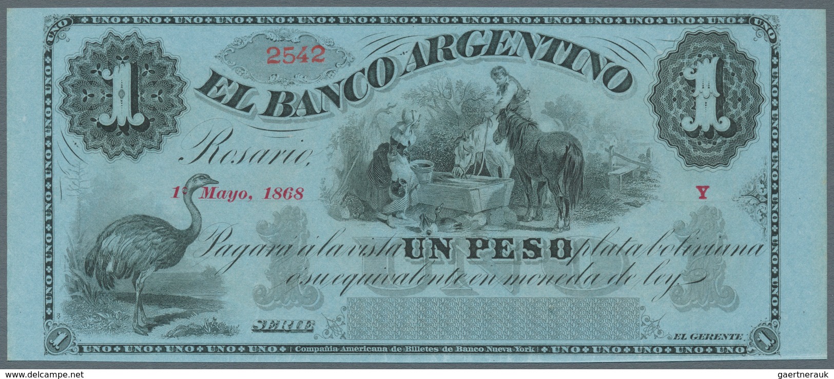 Argentina / Argentinien: El Banco Argentino 1 Peso 1868 Remainder, P.S1531 In UNC Condition - Argentinien