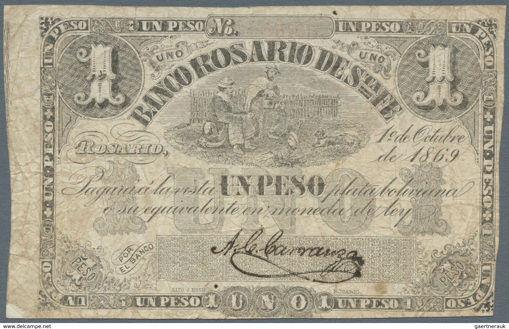 Argentina / Argentinien: Banco Rosario De Santa Fe 1 Peso 1869, P.S1854a, Still Nice Note In Origina - Argentinien