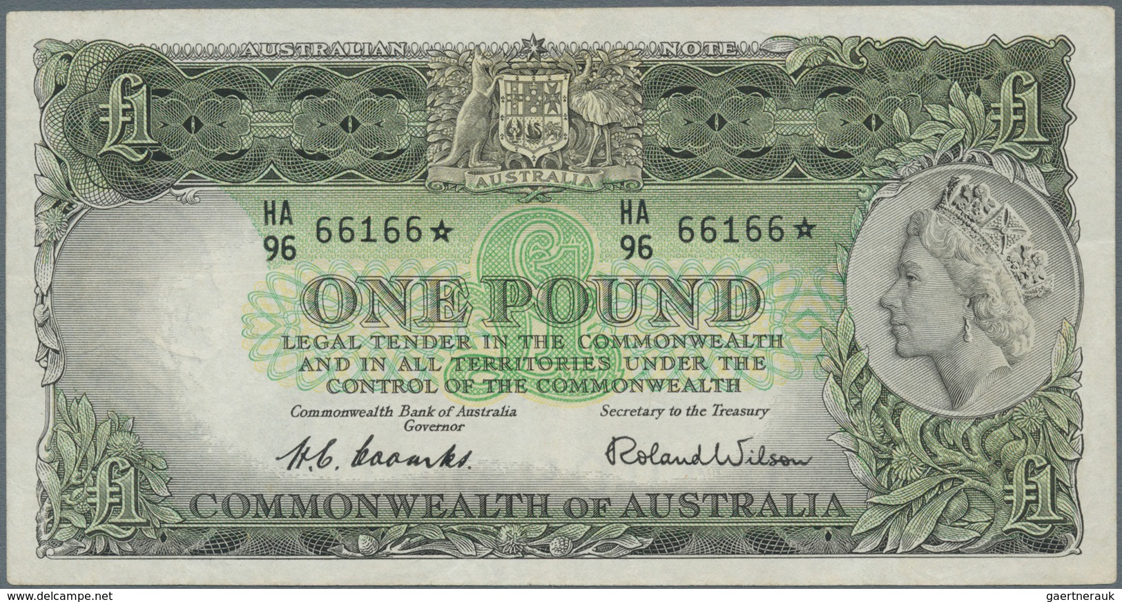 Australia / Australien: 1 Pound ND(1953-60) QEII P. 30r, Replacement / Star Note, Light Folds In Pap - Autres & Non Classés