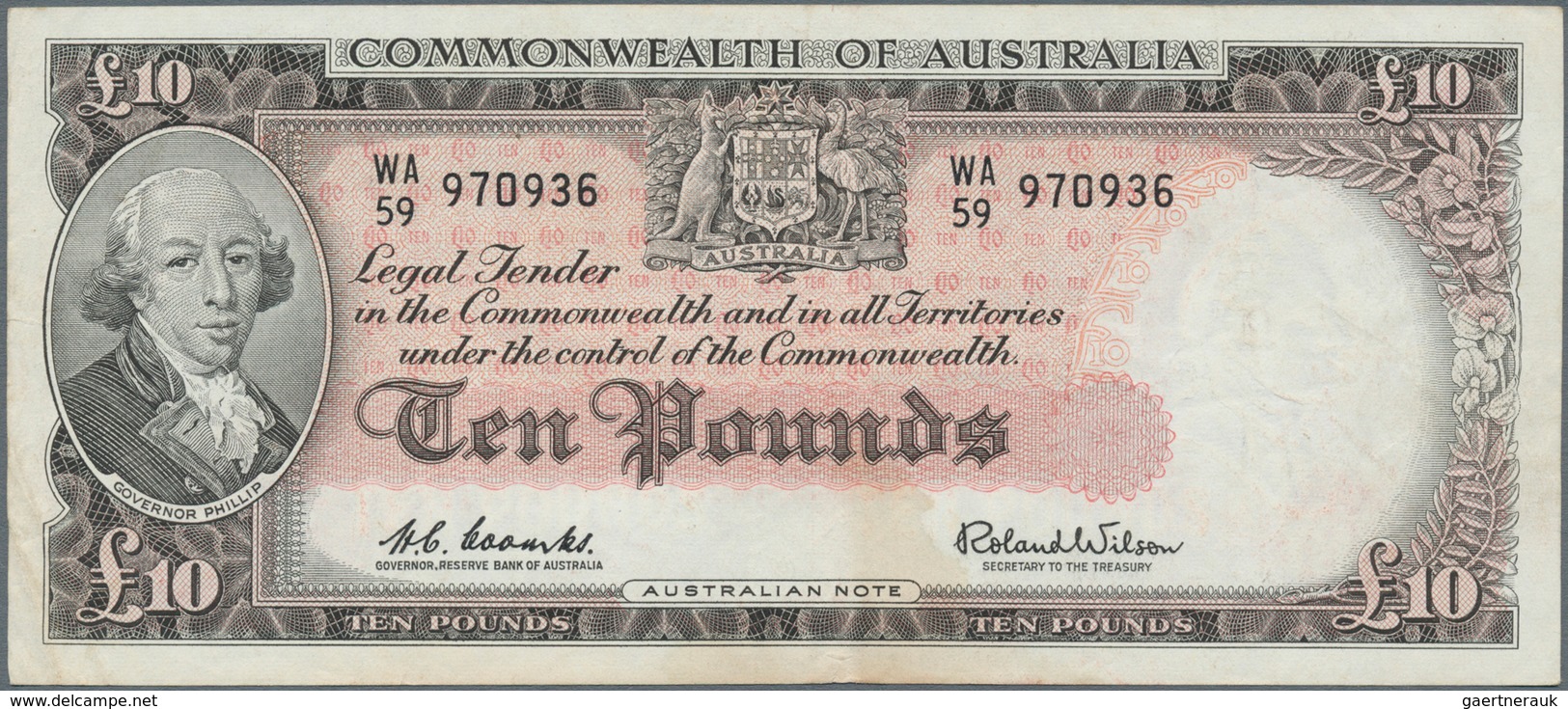 Australia / Australien: 10 Pounds ND(1960-65) P. 36a, Used With Some Light Folds In Paper, Strong Pa - Altri & Non Classificati