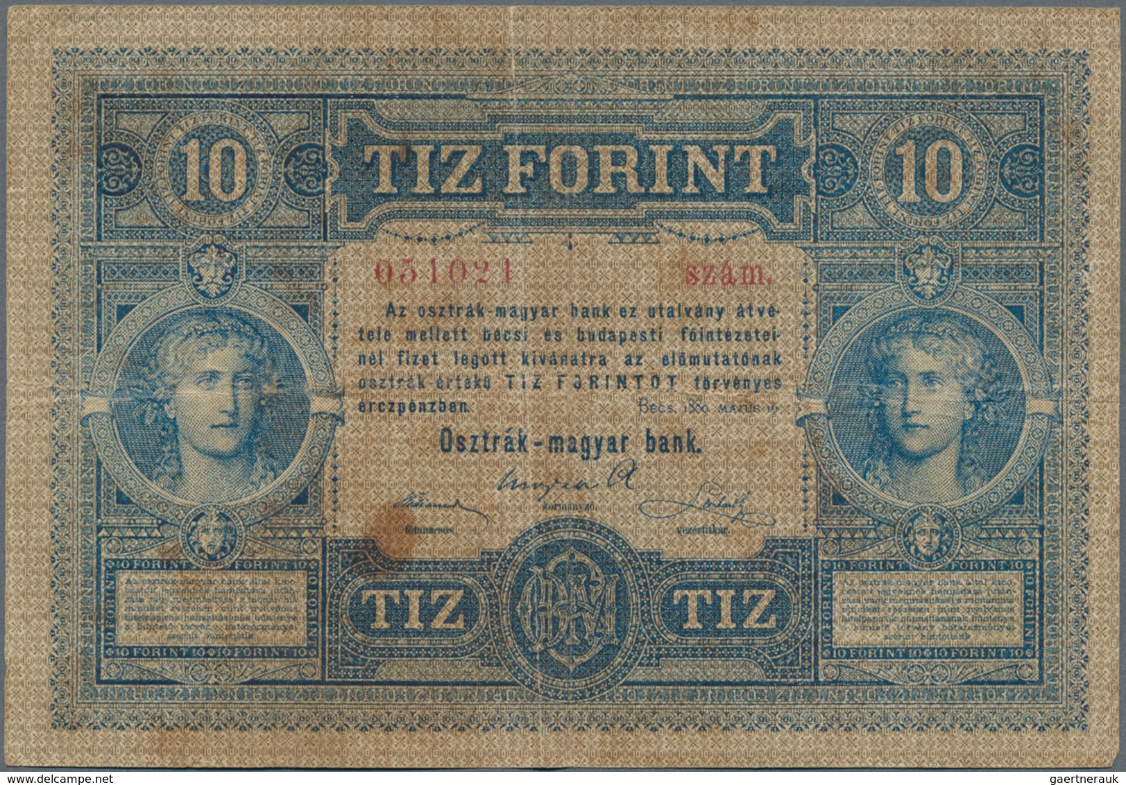 Austria / Österreich: 10 Gulden 1880 P. 1, S/N 031021, Used With Several Folds, Stain In Paper, Tiny - Oostenrijk