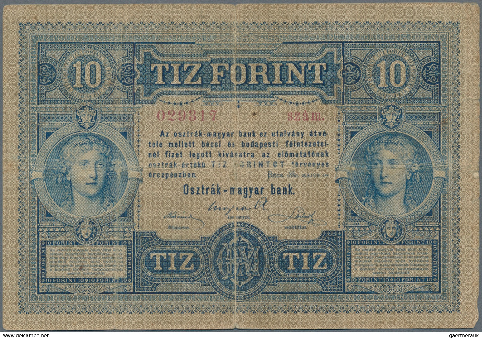 Austria / Österreich: 10 Gulden 1880 P. 1, S/N 029317, Used With Several Folds And Creases, Center H - Oostenrijk