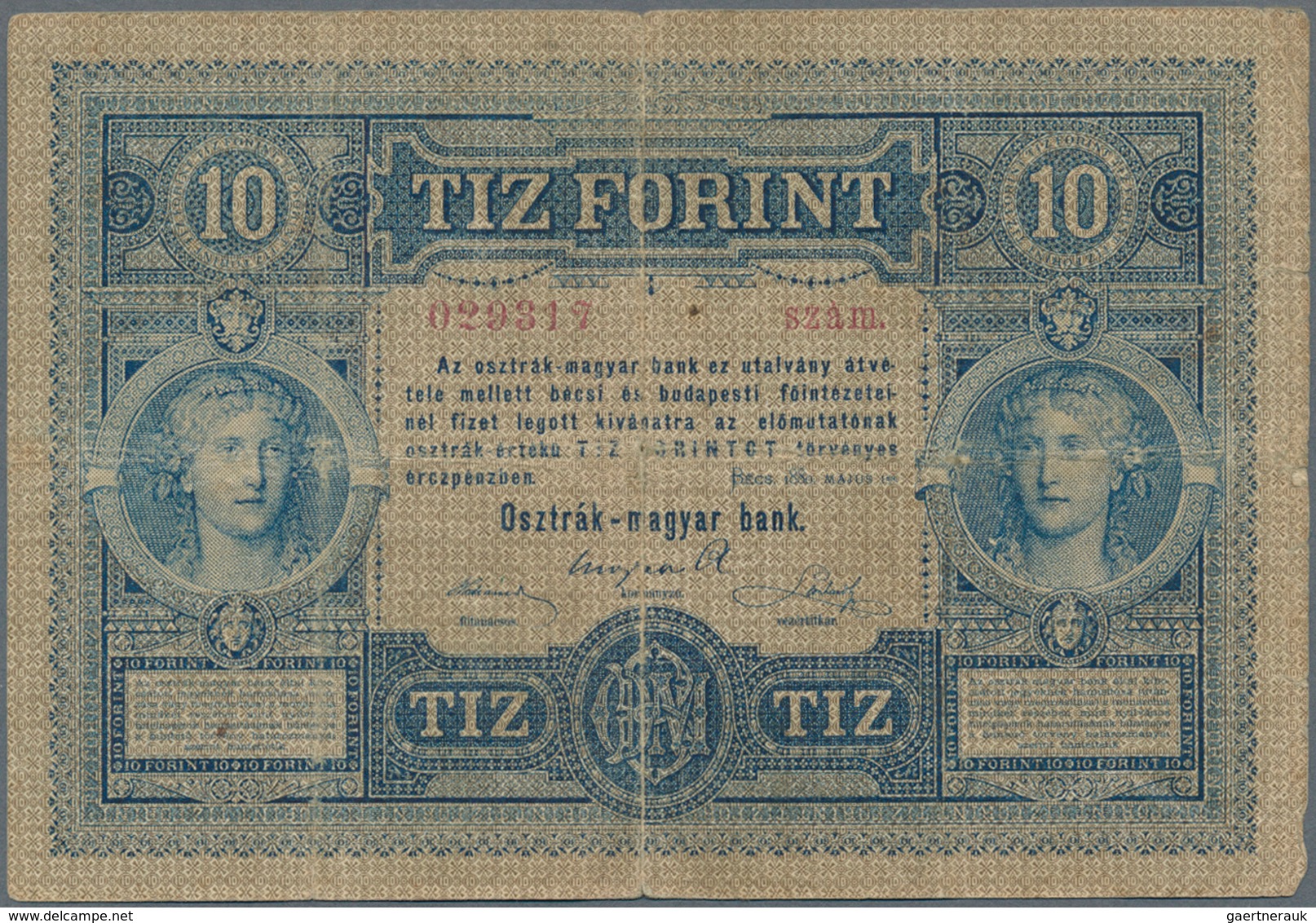 Austria / Österreich: 10 Gulden 1880 P. 1, S/N 029317, Used With Several Folds And Creases, Center H - Autriche