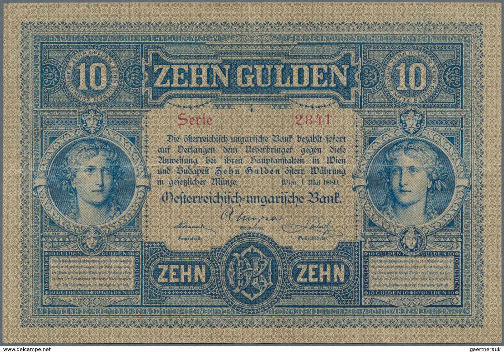 Austria / Österreich: 10 Gulden 1880 P. 1, S/N 023887, Rare Note In Nice Condition With Some Vertica - Oesterreich