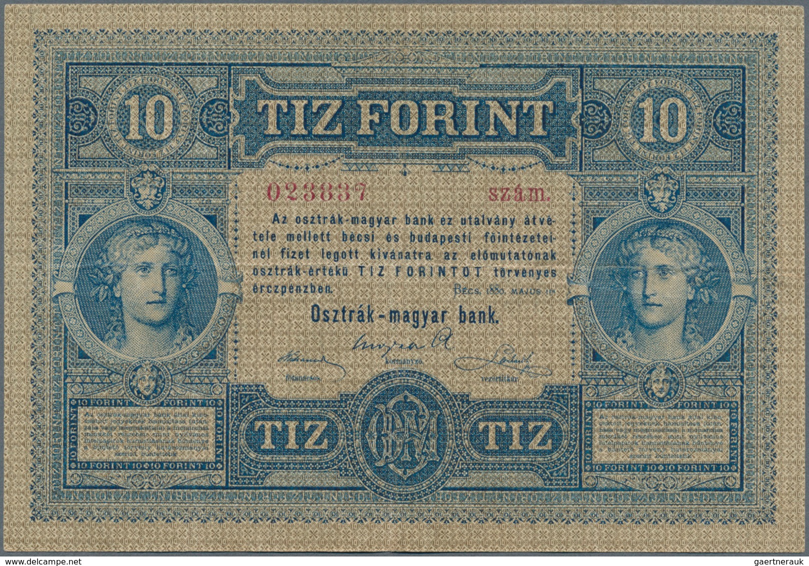 Austria / Österreich: 10 Gulden 1880 P. 1, S/N 023887, Rare Note In Nice Condition With Some Vertica - Oesterreich