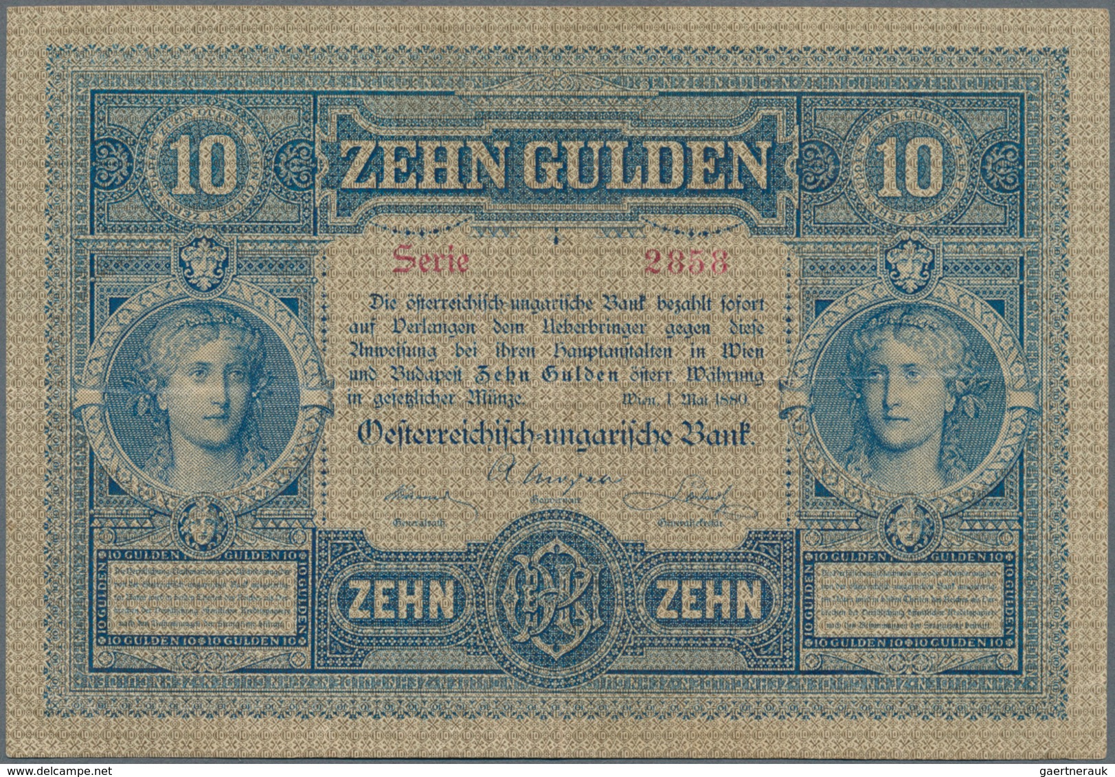 Austria / Österreich: 10 Gulden 1880 P. 1, S/N 075392, Rare Note In Nice Condition With Some Vertica - Austria