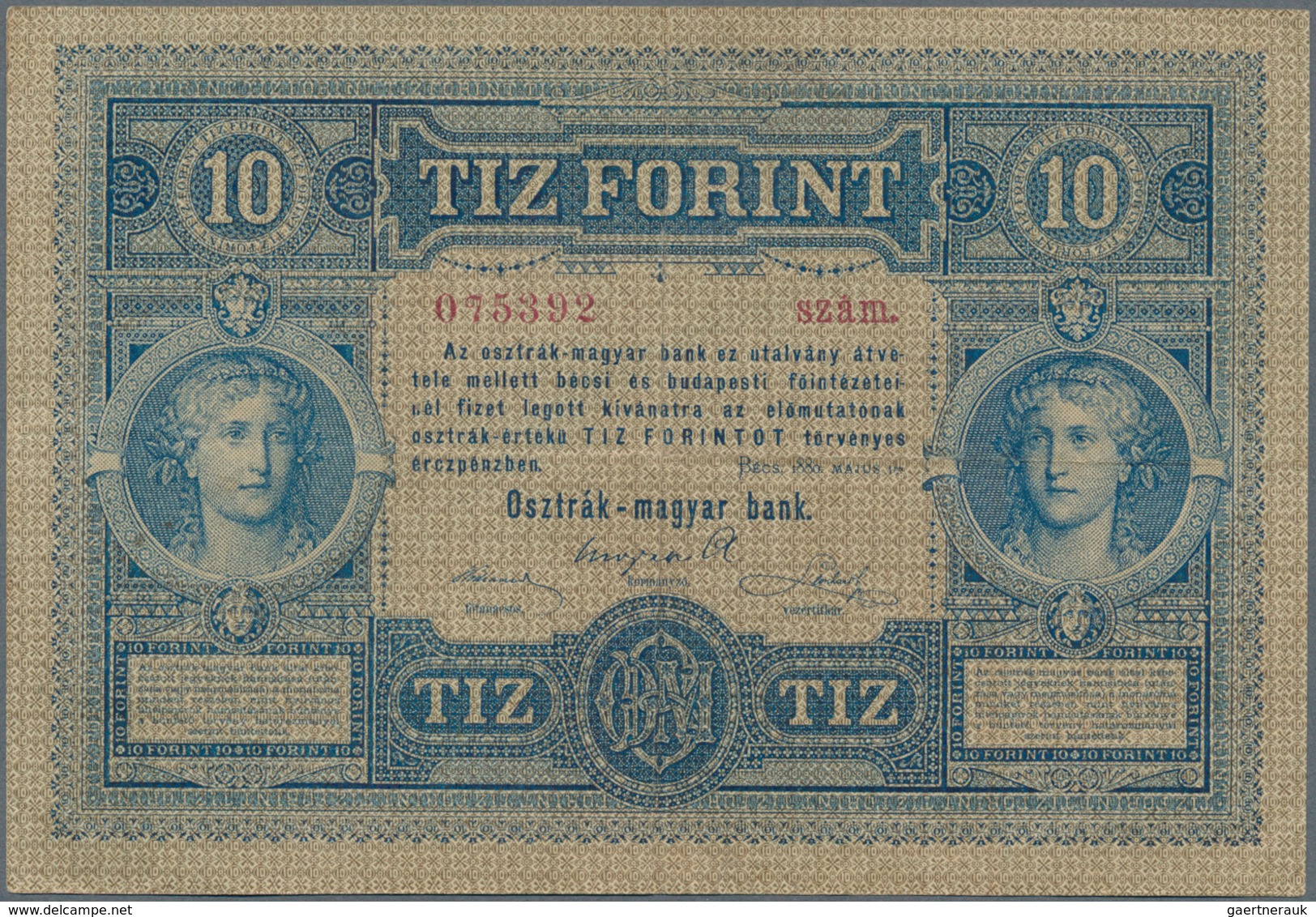Austria / Österreich: 10 Gulden 1880 P. 1, S/N 075392, Rare Note In Nice Condition With Some Vertica - Austria