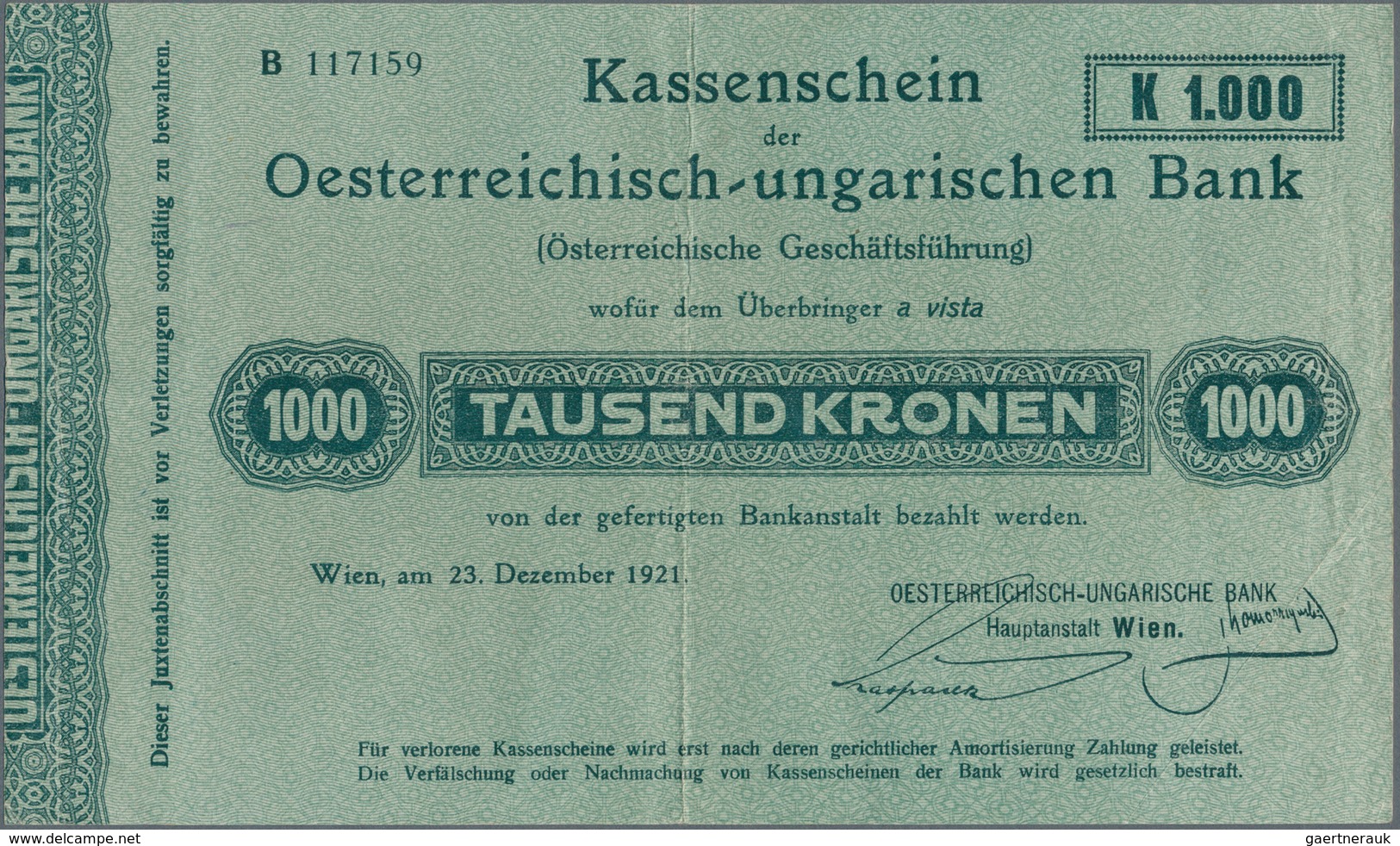 Austria / Österreich: 1000 Kronen 1918 P. 37, Highly Rare Issue, Stronger Center Fold, Light Horizon - Autriche