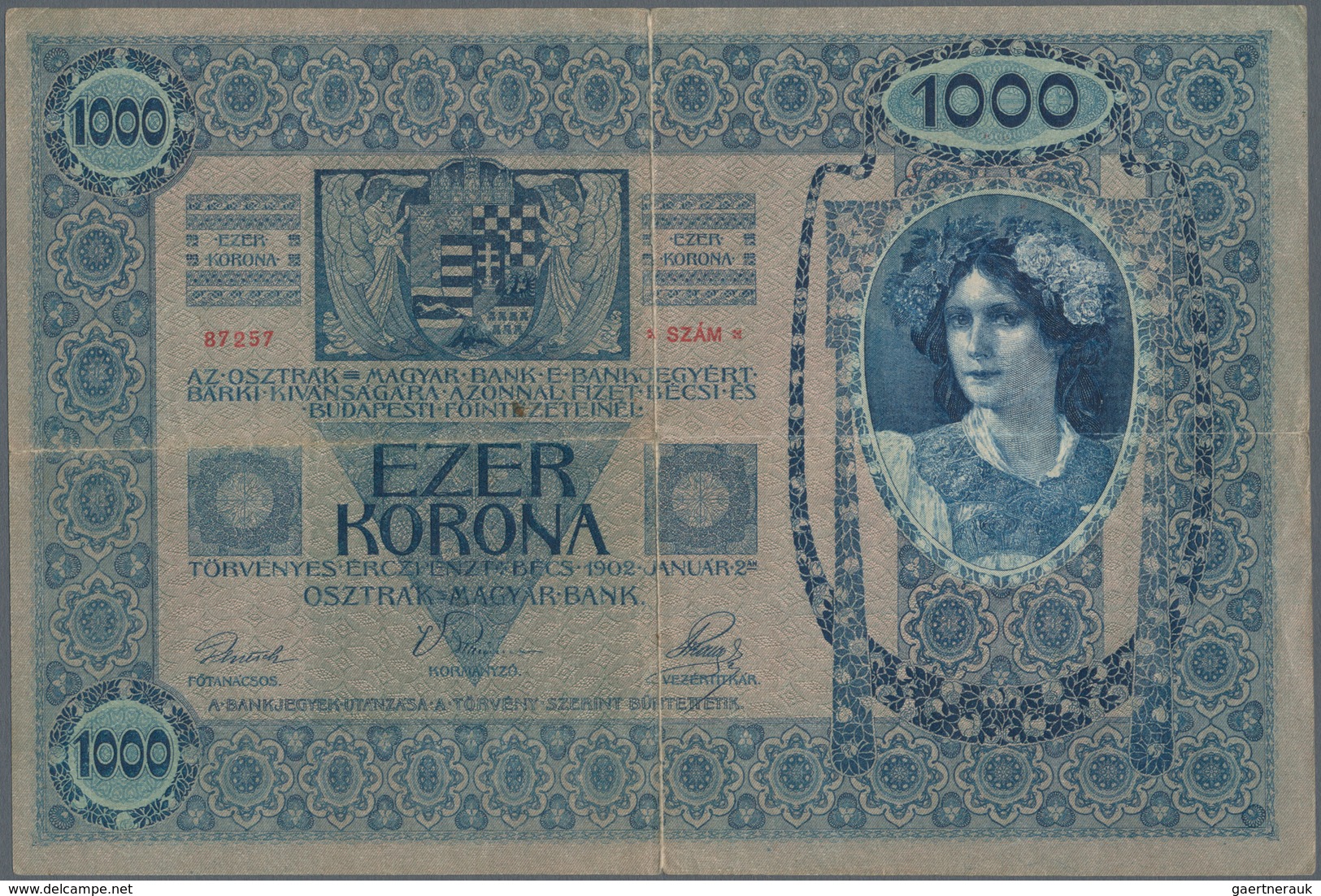 Austria / Österreich: 1000 Kronen 1920 P. 48 Stamped On 1000 Kronen 1902, Center And Horizontal Fold - Oesterreich
