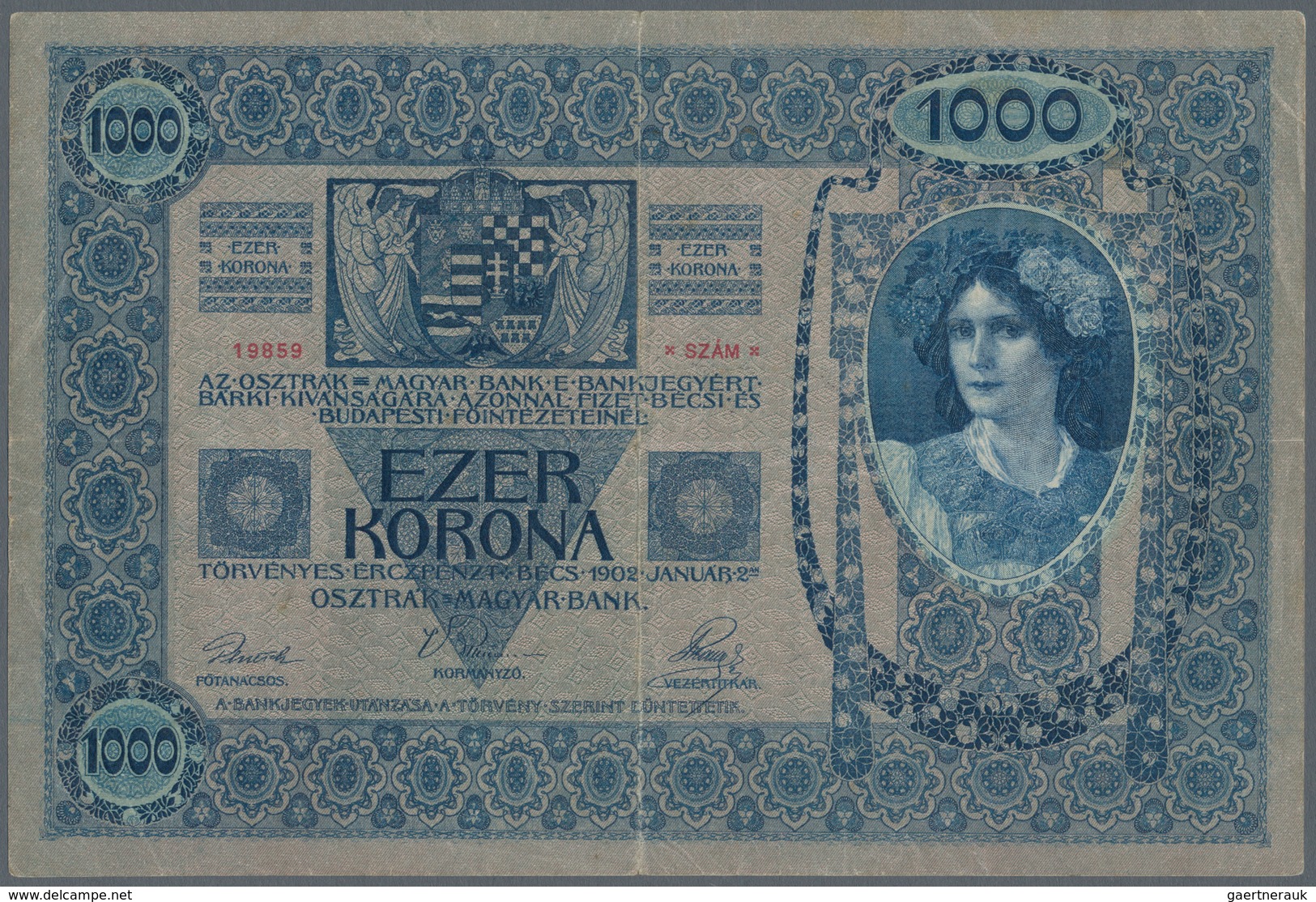 Austria / Österreich: 1000 Kronen 1902 Oesterreichisch-ungarische Bank 02.01.1902 (1919), Revalidati - Austria